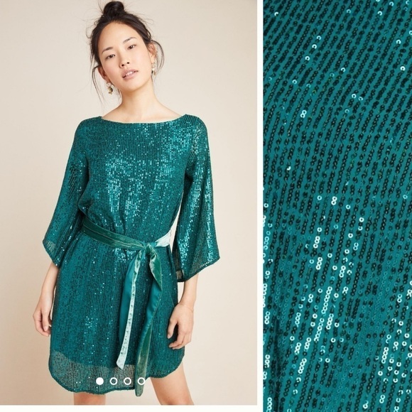 Anthropologie Dresses & Skirts - NWT Anthropologie All over sequin green dress size medium size M Christmas dress